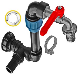 IBC Tank Verbinder mit Schlauchtüllen Winkel +Hahn5 +Schelle +Dichtband
