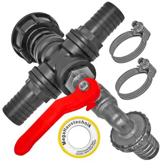 IBC Tank Verbinder mit Schlauchtüllen T-Stück +Hahn3 +Schellen+ Dichtband