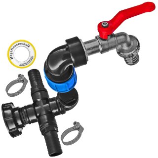 IBC Tank Verbinder mit Schlauchtüllen T-Stück +Hahn5 +Schellen+ Dichtband