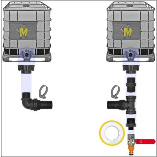 IBC Tank Verbinder mit Schlauchtüllen Set2 für 2 IBC Tanks + Hahn2