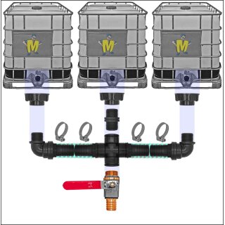 IBC Tank Verbinder mit Schlauchtüllen Set11 für 3 IBC Tanks + Hahn1 Pos.2