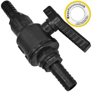 Gewinde-Fittings aus Kunststoff > Kugelhahn mit 2 Schlauchtüllen (Tülle-Tülle)