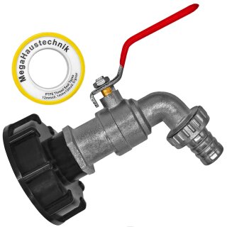 IBC Tank Anschluß S60x6 Adapter Volldurchlass-Auslaufhahn Schlauchtülle