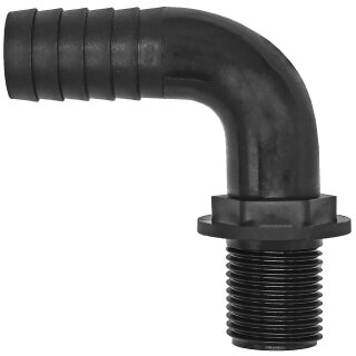 Gewinde-Fittings aus Kunststoff > Winkelschlauchtülle mit langem Außengewinde + Schlauchtülle (AG-Tülle) 1/2" AG x Tülle Außen Ø 20mm