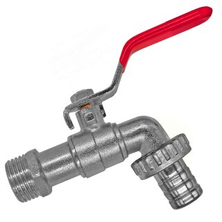 Auslaufhahn aus Zink mit Schlauchtülle, Hebelgriff rot 1/2" Wandanschluss x 15mm Tülle 1/2" Schlauch