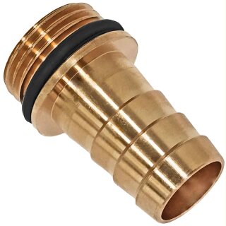 Schlauchtülle aus Messing mit Außengewinde flachdichtend mit Wulst und Dichtring (AG-Schlauchtülle) 3/4" AG Øca.26,4mm x Tülle AußenØ 13mm