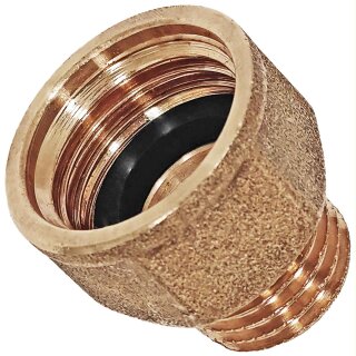 Gewindefitting Messing, Muffennippel, 1" IG x 3/4“ AG, Mit Dichtung, Trinkwasser geeignet, 1 Zoll Innengewinde x 3/4 Außengewinde reduziert, Rohr Reduzierung Übergang Adapter