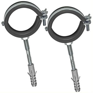 Rohrschellen aus Stahl verzinkt mit Gelenk und Schallschutz - Set mit Stockschrauben und Dübel für Rohr-Aussen-Ø 15 - 18 mm 2 Stück