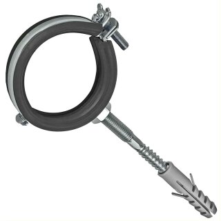 Rohrschellen aus Stahl verzinkt mit Gelenk und Schallschutz - Set mit Stockschrauben und Dübel für Rohr-Aussen-Ø 20 - 23 mm 1 Stück