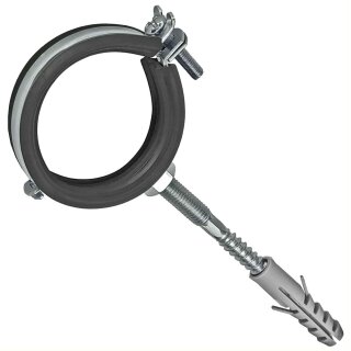 Rohrschellen aus Stahl verzinkt mit Gelenk und Schallschutz - Set mit Stockschrauben und Dübel für Rohr-Aussen-Ø 26 - 30 mm 1 Stück