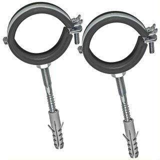 Rohrschellen aus Stahl verzinkt mit Gelenk und Schallschutz - Set mit Stockschrauben und Dübel für Rohr-Aussen-Ø 32 - 36 mm 2 Stück