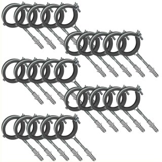 Rohrschellen aus Stahl verzinkt mit Gelenk und Schallschutz - Set mit Stockschrauben und Dübel für Rohr-Aussen-Ø 32 - 36 mm 25 Stück