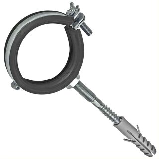 Rohrschellen aus Stahl verzinkt mit Gelenk und Schallschutz - Set mit Stockschrauben und Dübel für Rohr-Aussen-Ø 107 - 112 mm 1 Stück