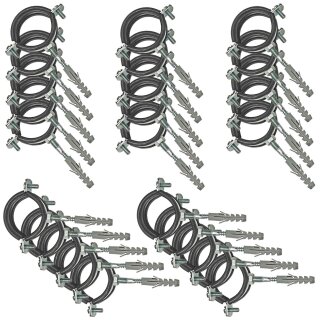 Rohrschellen aus Stahl verzinkt mit 2 Schrauben und Schallschutz - Set mit Stockschrauben und Dübel für Rohr-Aussen-Ø 26 - 30 mm 25 Stück