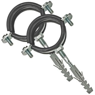 Rohrschellen aus Stahl verzinkt mit 2 Schrauben und Schallschutz - Set mit Stockschrauben und Dübel für Rohr-Aussen-Ø 75 - 80 mm 2 Stück