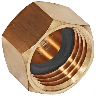 Gewinde-Fitting aus Messing > Kappe mit Innengewinde mit Dichtung und Sechskantantrieb (IG) 1 1/4" Innengewinde Rohr-Zoll