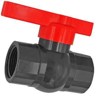 Gewindefittings aus Kunststoff > Kugelhahn mit 1 Zoll IG x IG DN25 Innengewinde Druck PN10 Bar Griff rot Trinkwasser geeignet Anschluß Bewässerung Wasser Absperrventil Hahn