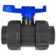 Gewinde-Fittings aus Kunststoff > PVC Kugelhahn mit Verschraubung blauem Griff mit Innengewinde (IG-IG)