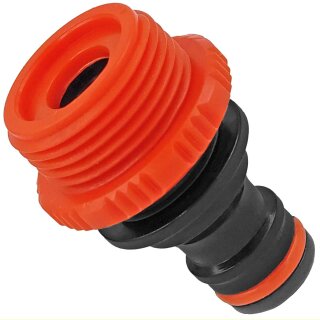 Gewindefittings aus Kunststoff > Anschlußstück Stecker für Gardena Buchse aus Kunststoff PP mit Reduzier Stück 1 und 3/4 Zoll Außengewinde AG + Dichtung Wasserhahn Gartenschlauch Kupplung Verbinder Adapter