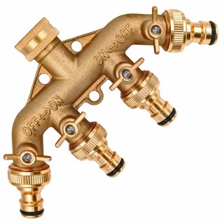 4-Wege-Verteiler Wasser aus Messing (IG-AG-AG-AG-AG) mit Messingstecker