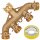 Verteiler 4-Wege Messing, Zulauf: Messing Adapter 1/2 und 3/4 Zoll Innengewinde Überwurf mit Dichtung, 4 Kugelventile, Ausläufe: 3/4 Zoll Außengewinde, 3-Loch Entlastung