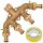 Verteiler 4-Wege Messing, Zulauf: Adapter 1/2 + 3/4 Zoll Innengewinde Überwurf mit Dichtung, 4 Kugelventile, Ausläufe: Messing Stecker passend für Gardena Buchse, 3-Loch Entlastung