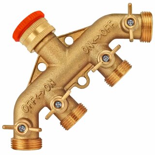 4-Wege-Verteiler Wasser aus Messing (IG-AG-AG-AG-AG) mit 1/2" Adapter Flachdichtend [ORG]