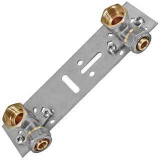 Schraubfitting für Mehrschichtverbundrohr > Wandwinkel auf Montageplatte mit ½ Zoll Innengewinde IG 16x2 mm (AußenØ x Wandstärke) aus Messing Verschraubung Trinkwasser geeignet