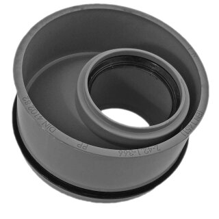 HT Abflußrohr-System > Innenreduzierstück exzentrisch mit Muffe DN40 x Gummi-Dichtung DN110, für Rohr Außendurchmesser 40mm auf Steck-Ende Dichtung außen Ø 110mm, Reduktion Erweiterung Reduzierstück KG