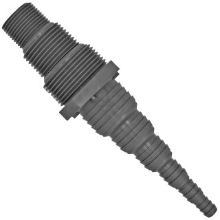 HT Abflußrohr-System > Universal Schlauchanschluss mit 3x Rohr Außengewinde 1 1/4 + 1 + 3/4 Zoll AG (Ø42+33+26mm), mit Schlauchtüllen Außendurchmesser 10 12 15 21 27 34 mm Adapter Wasserschlauch Übergang