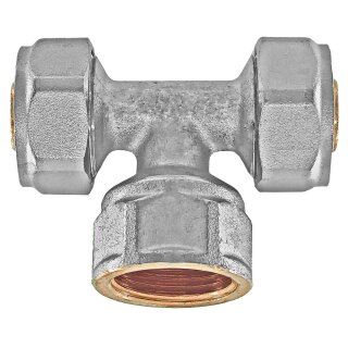 Schraubfitting für Mehrschichtverbundrohr > T-Stück mit Innengewinde (i-IG-i) Für 26x3 Rohr-AußenØ mit ¾ Zoll Gewinde