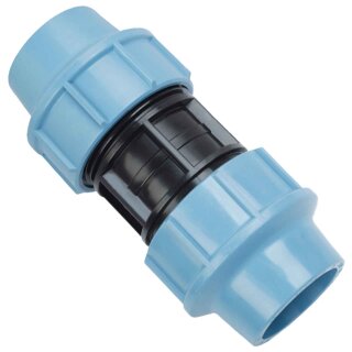 PP Fitting Klemmverbinder für PE Rohr > Kupplung für 50mm Außendurchmesser Trinkwasser PN16 Doppelmuffe Verschraubung blau