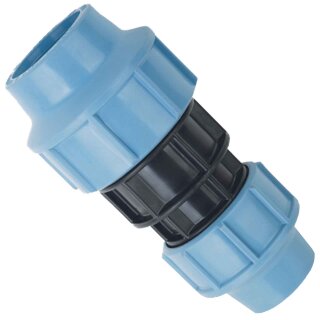 PP Fitting Klemmverbinder für PE Rohr > Kupplung Reduzierung für 40 x 25mm Außendurchmesser Trinkwasser PN16 Muffe Verschraubung blau