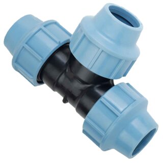 PP Fitting Klemmverbinder für PE Rohr > T-Stück für 20mm Außendurchmesser Trinkwasser PN16 Verschraubung blau
