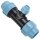 PP Fitting Klemmverbinder für PE Rohr > T-Stück Reduzierung für 50 x 25 x 50mm Außendurchmesser Trinkwasser PN16 Verschraubung blau