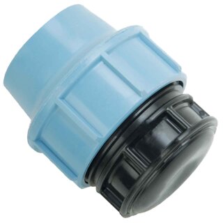 PP Fitting Klemmverbinder für PE Rohr > Stopfen für 50mm Außendurchmesser Trinkwasser PN16 End Stück Kappe Verschluß Abschluß Deckel Verschraubung blau