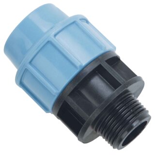 PP Fitting Klemmverbinder für PE Rohr > Übergang mit 1 1/4 Zoll Außengewinde für 32mm Außendurchmesser Trinkwasser PN16 Kupplung Verschraubung blau