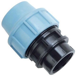 PP Fitting Klemmverbinder für PE Rohr > Übergang mit 1 Zoll Innengewinde für 25mm Außendurchmesser Trinkwasser PN16 Kupplung Verschraubung blau