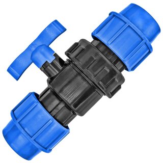 PP-Fitting Klemmverbinder Anschlüsse Kugelhahn, 50 x 50mm, Trinkwasser geeignet, Druck 16 Bar, für PE-Rohr-Außendurchmesser 50mm, Absperr-Ventil