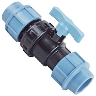PP Fitting Klemmverbinder für PE Rohr > Kugelhahn für 50mm Außendurchmesser Trinkwasser PN16 Ventil blau