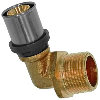 Press-Fitting für Mehrschichtverbundrohr > Übergangswinkel 90 Grad mit Außengewinde (i-AG) Ø 26,0 x 3,0mm auf 3/4 Zoll