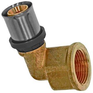 Press-Fitting für Mehrschichtverbundrohr > Übergangswinkel 90 Grad mit Innengewinde (i-IG) Ø 26,0 x 3,0mm auf 3/4 Zoll