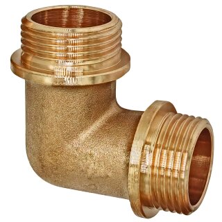 Gewinde-Fitting aus Messing > Winkel 90 Grad mit Außengewinde mit Kragen (AG-AG) 3/8 Zoll