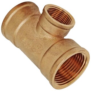 Gewinde-Fitting aus Messing > T-Stück mit Innengewinde mit reduziertem Mittelabgang (IG-IG-IG) 1/2" auf 3/8" auf 1/2"