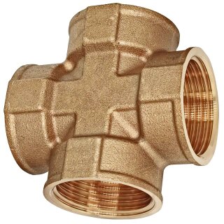 Gewindefitting Messing, Kreuzstück, 3/4 Zoll IG, Trinkwasser geeignet, 3/4" Innengewinde-Innendurchmesser 24mm DN20 Rohr, Doppelabzweig 3-Wege Verteiler