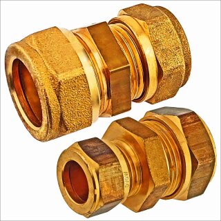 Schraub-Fitting für Kupferrohr > Kupplung (i-i) Rohr Ø 28mm auf Rohr Ø 22mm