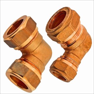 Schraub-Fitting für Kupferrohr > Winkel-Kupplung 90 Grad (i-i) Ø Rohr 28mm auf Ø Rohr 22mm