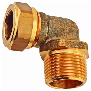 Schraubfitting Kupferrohr, Winkel, 22mm x 3/4 Zoll AG Messing Klemmringverschraubung, Trinkwasser geeignet, für Rohr-Außendurchmesser 22mm, 3/4 Zoll Außengewinde