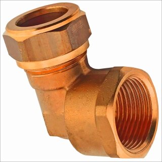 Schraubfitting Kupferrohr, Winkel, 22mm x 3/4 Zoll IG Messing Klemmringverschraubung, Trinkwasser geeignet, für Rohr-Außendurchmesser 22mm, 3/4 Zoll Innengewinde