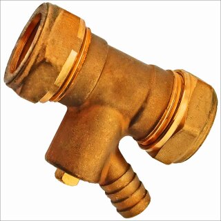 Schraub-Fitting für Kupferrohr > Kupplung mit Entleerung (i-Tülle-i) Ø Rohr 15mm auf Ø Rohr 15mm